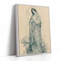 Madonna Among Peonies — Pre-Raphaelite Devotional Drawing