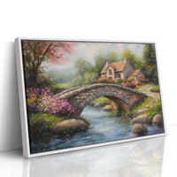 Roses Bloom By Ancient Stone Bridge