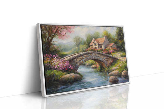 Roses Bloom By Ancient Stone Bridge