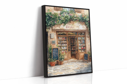 Charming French Bookstore – Vintage European Street Scene Wall Art