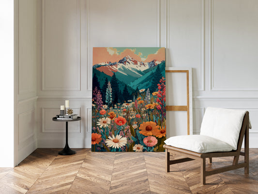 Floral Tapestry Beneath Mountain Peaks
