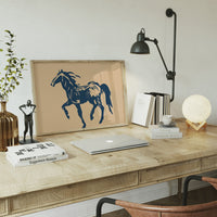 Wild Horse Silhouette Art – Western Mustang Wall Decor in Navy & Beige