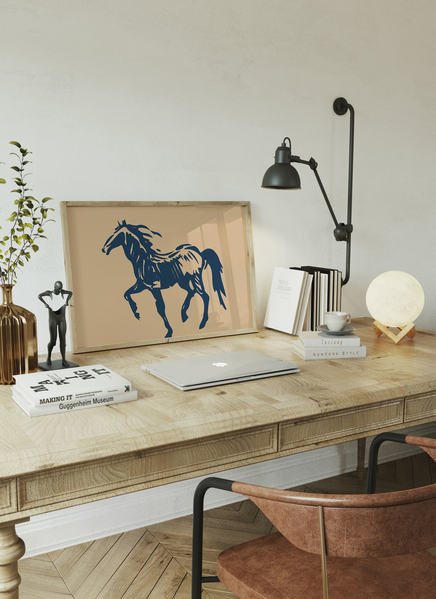 Wild Horse Silhouette Art – Western Mustang Wall Decor in Navy & Beige