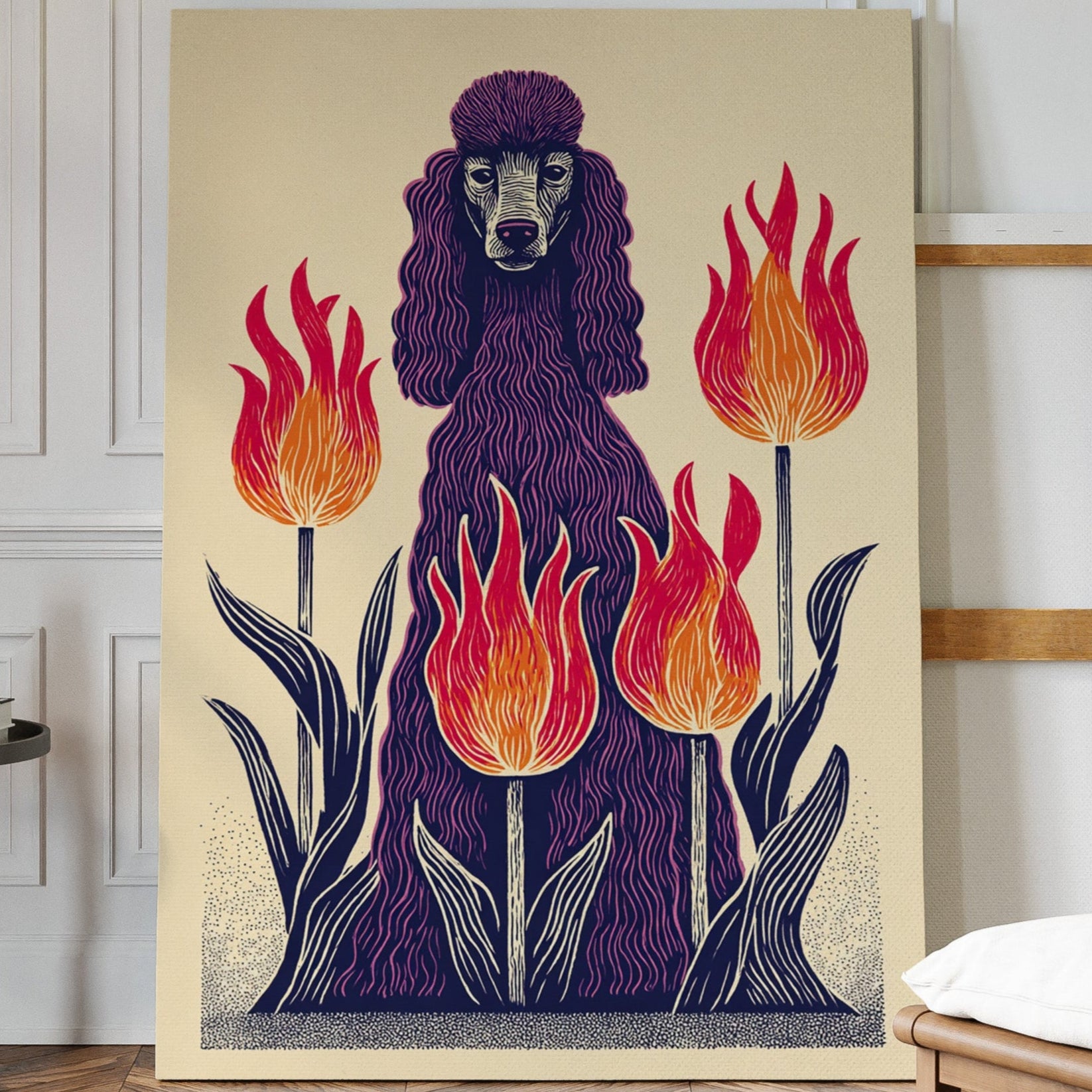 Poodle Amidst Fiery Blooms