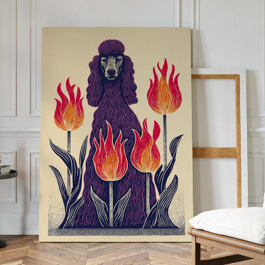 Poodle Amidst Fiery Blooms