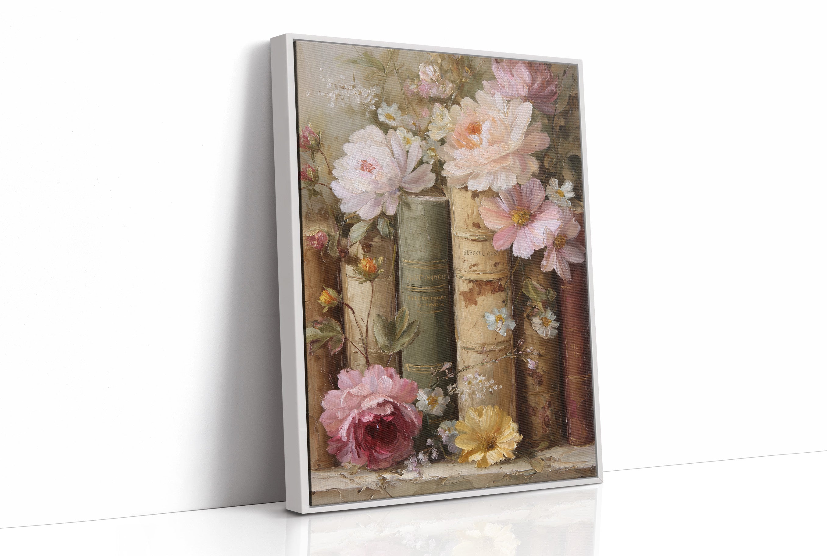 Peonies Rest Among Vintage Volumes
