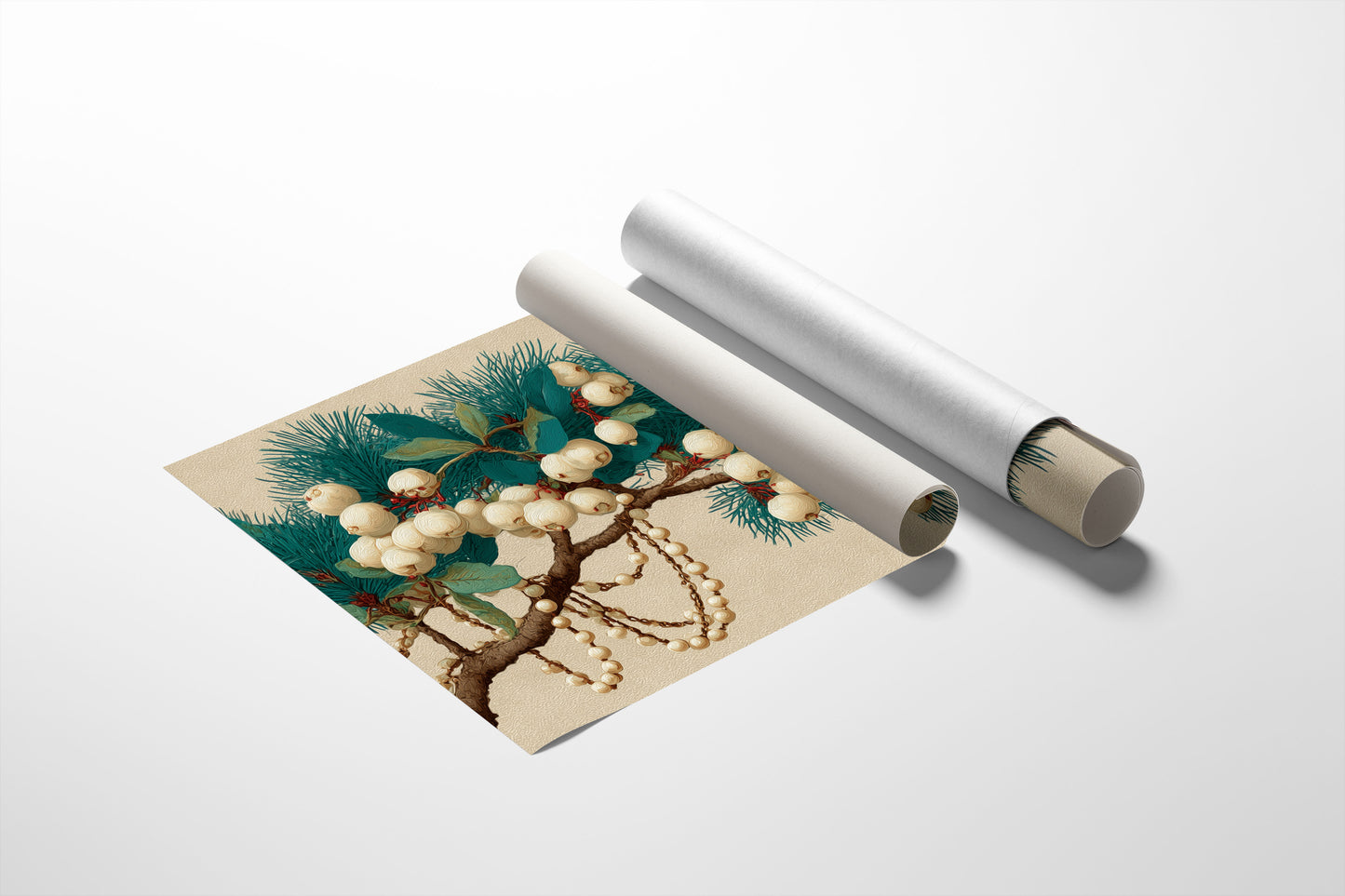 Snowberries and Pearls on Pine