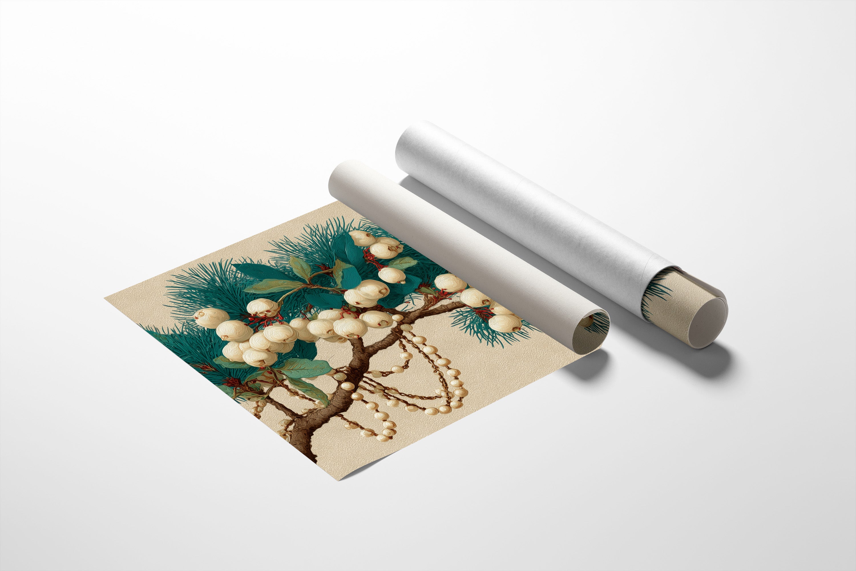 Snowberries and Pearls on Pine