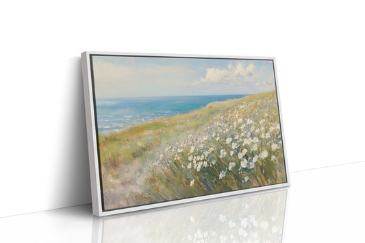 Coastal Daisies Dance Above Azure Waves