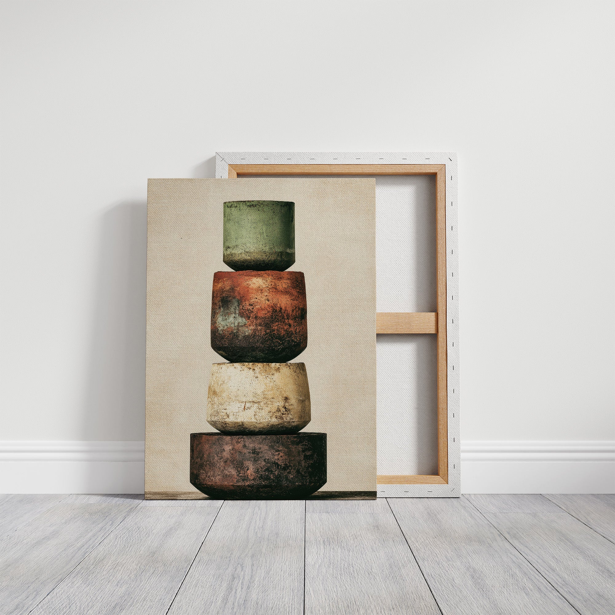 Stacked and Weathered: Four Urns of Earth and Rust