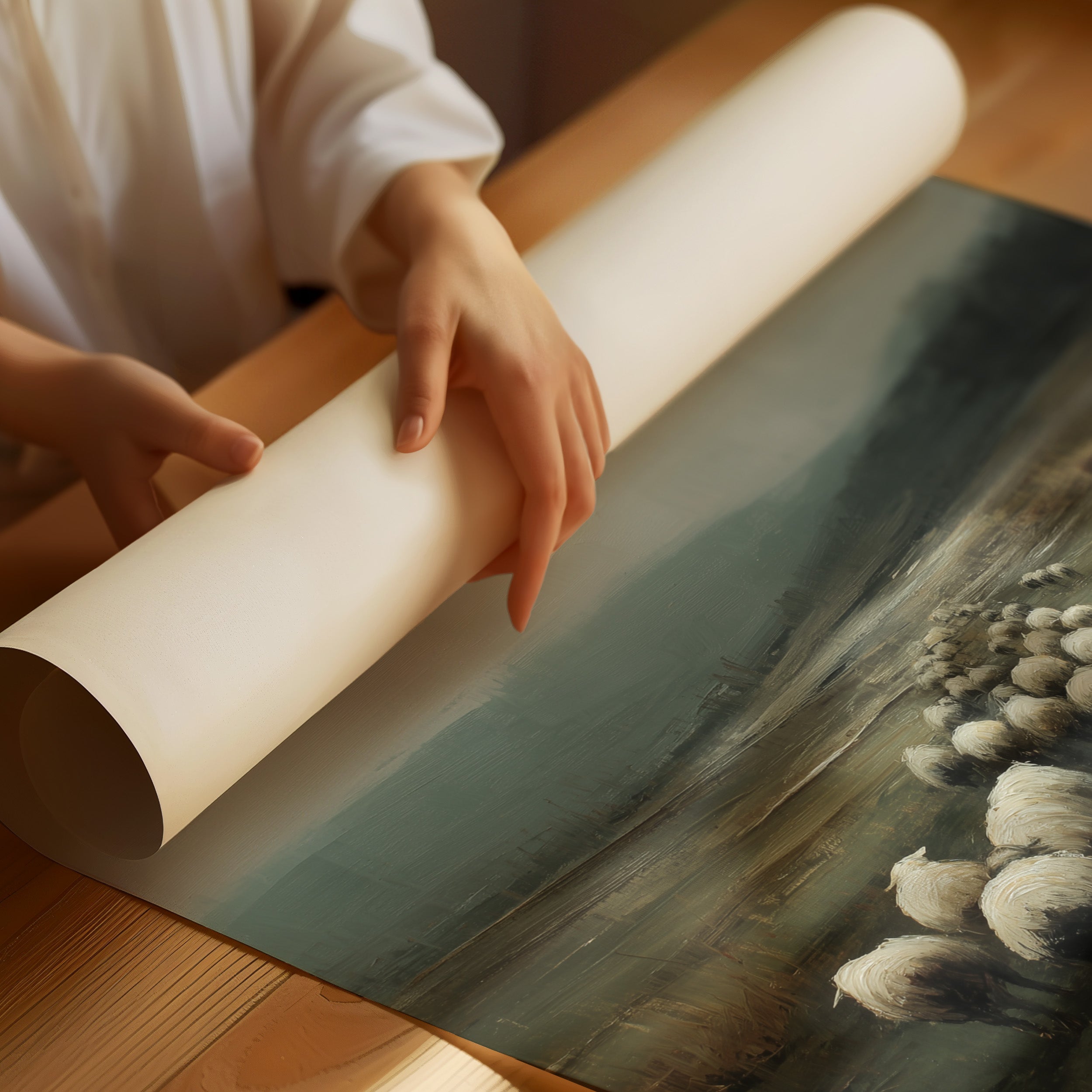 Flock Wanders Through Misty Moors