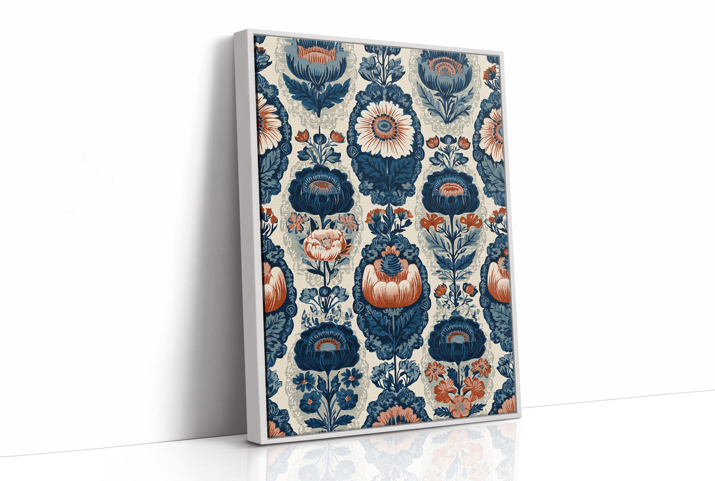 Navy Damask: A Jacobean Floral Repeat