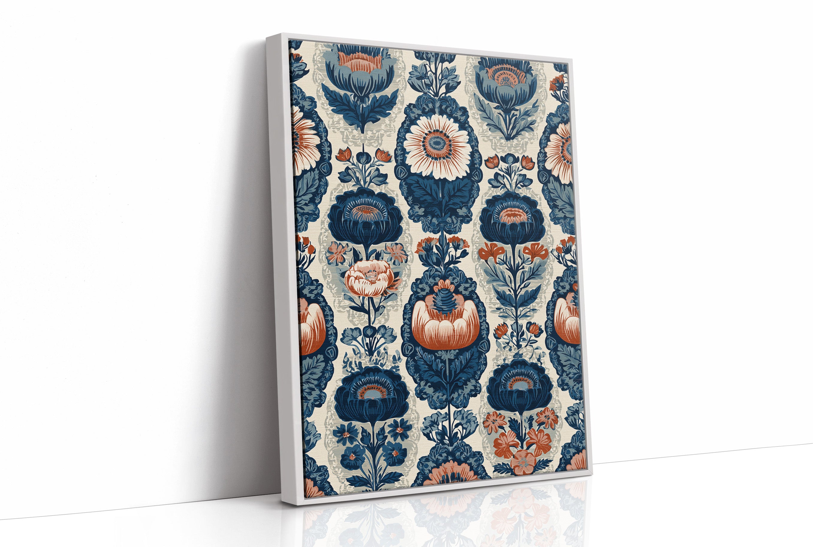 Navy Damask: A Jacobean Floral Repeat