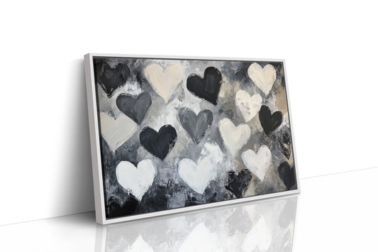 Hearts Dance Through Monochrome Mist