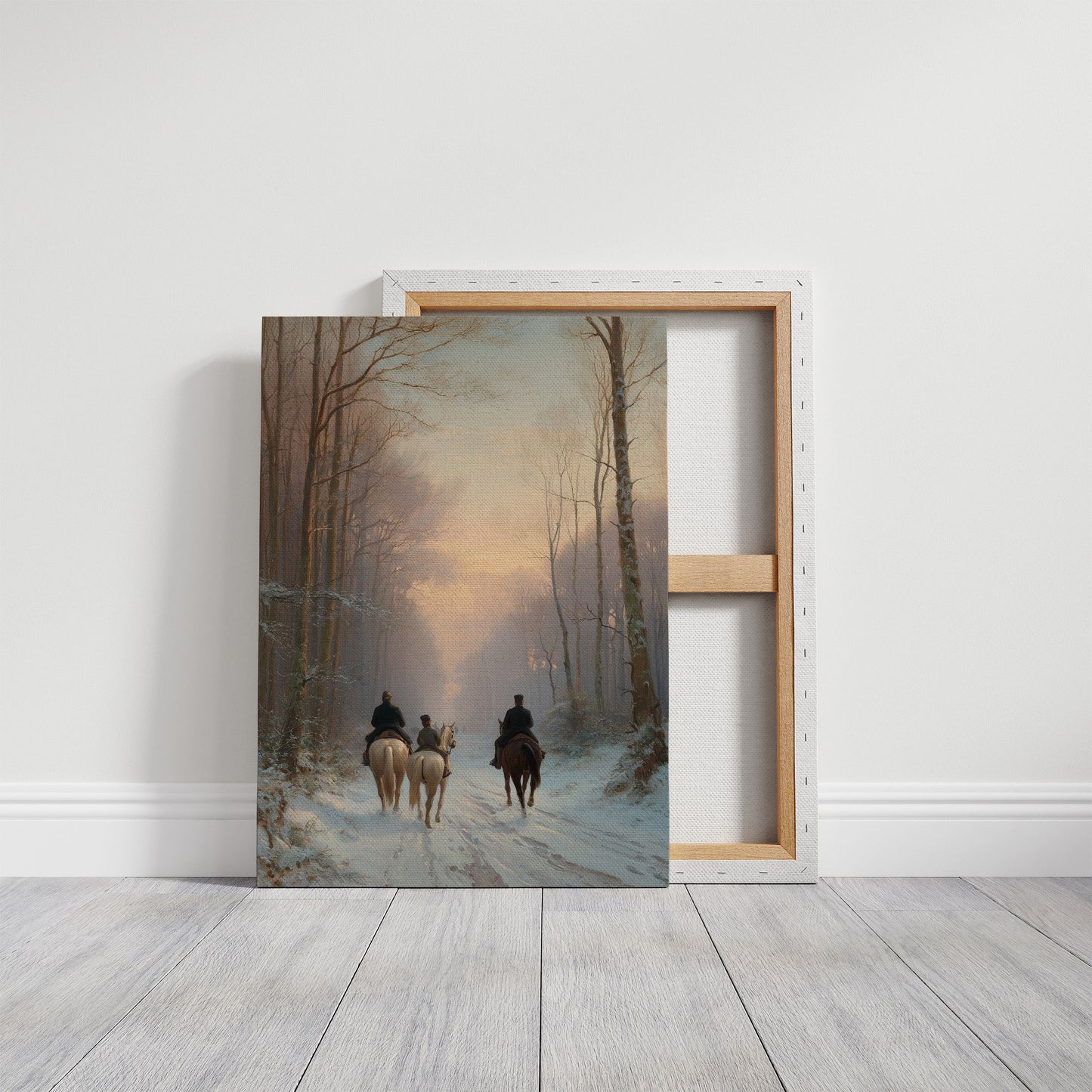 Winter Riders Through Misty Forest