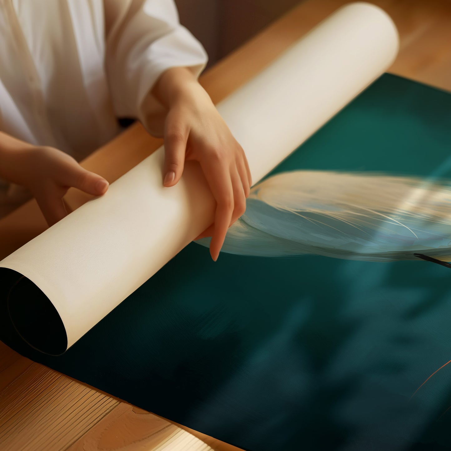 White Feathers Against Emerald Twilight