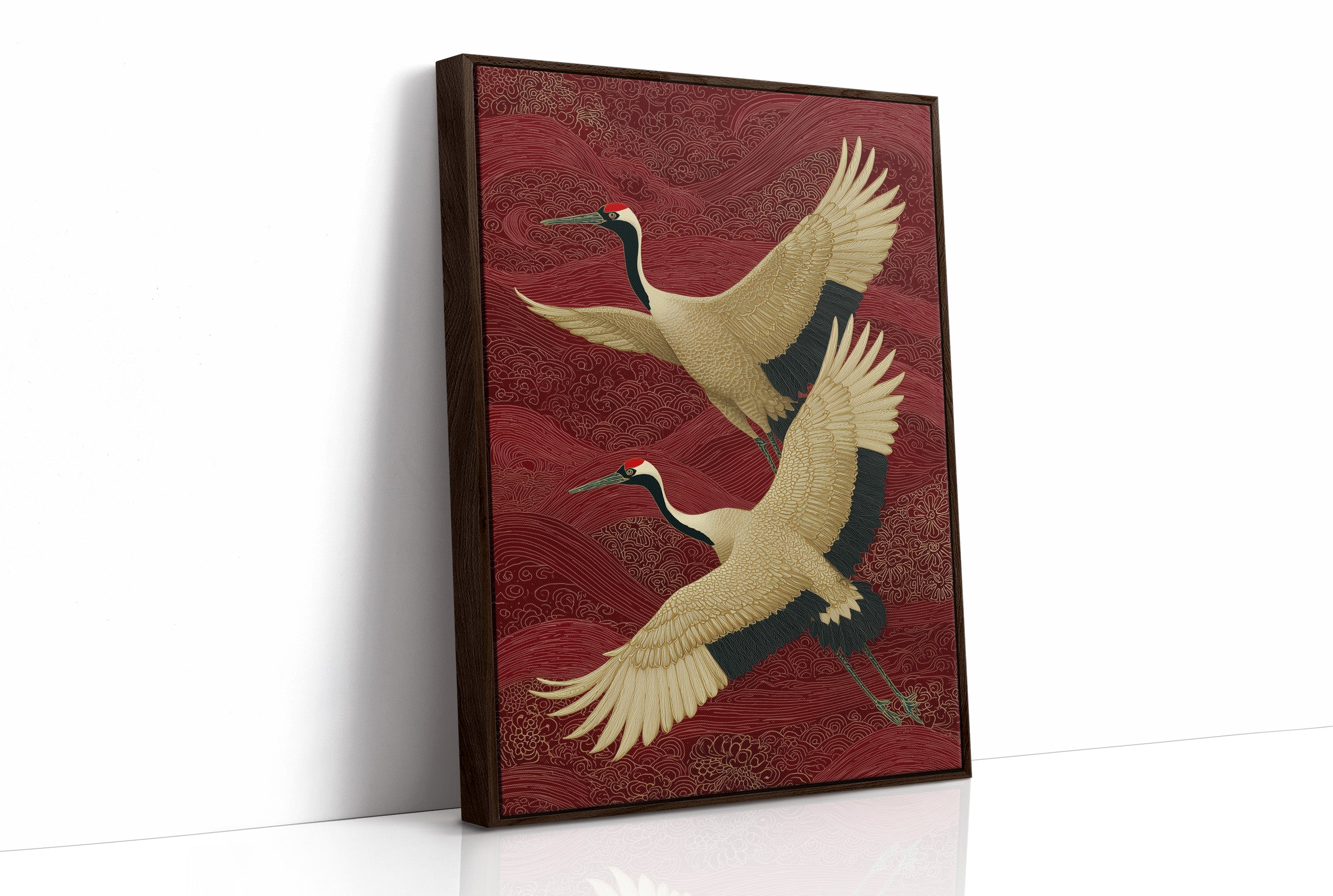 Cranes Across Crimson Skies