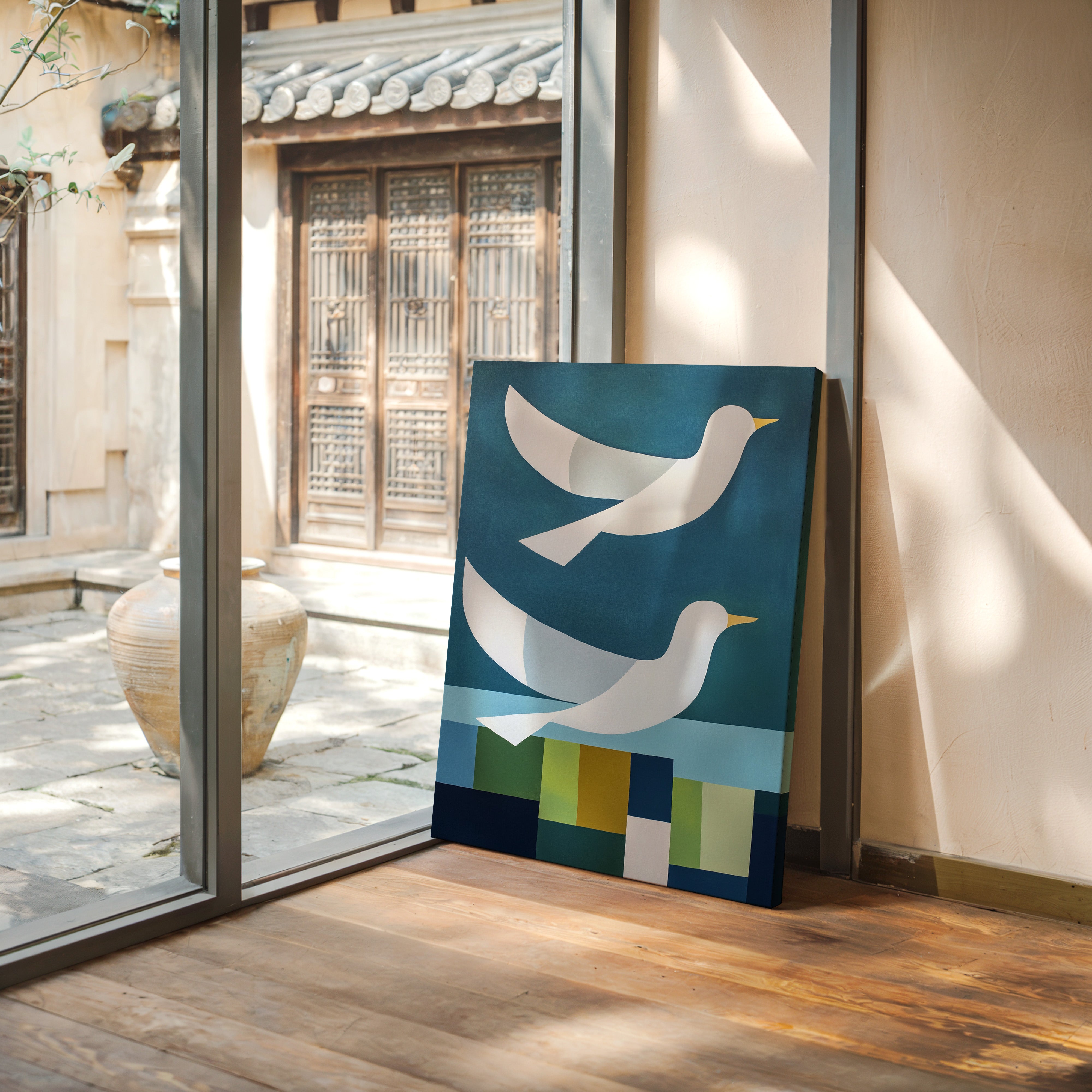 Peace Doves Above Geometric Fields