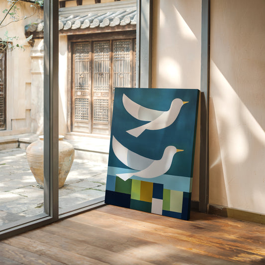 Peace Doves Above Geometric Fields