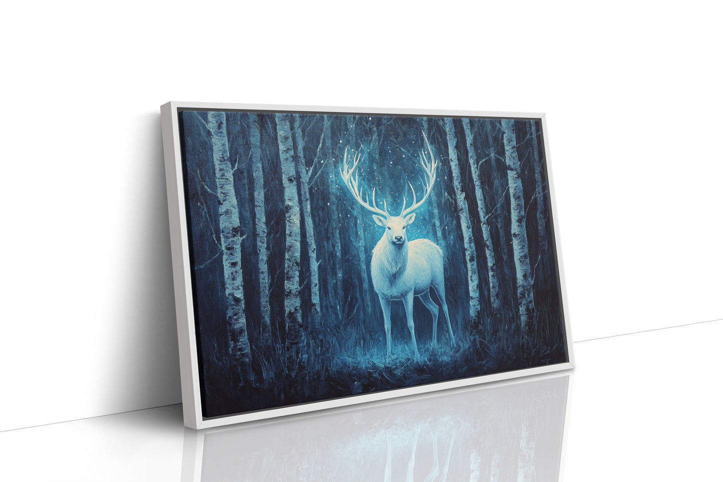 Moonlit Stag Among Birch Trees