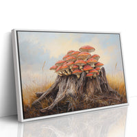 Red Mushrooms Crown Ancient Stump
