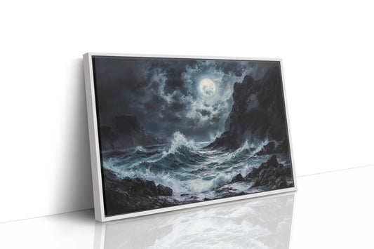 Moonlit Waves Break Against Cliffs