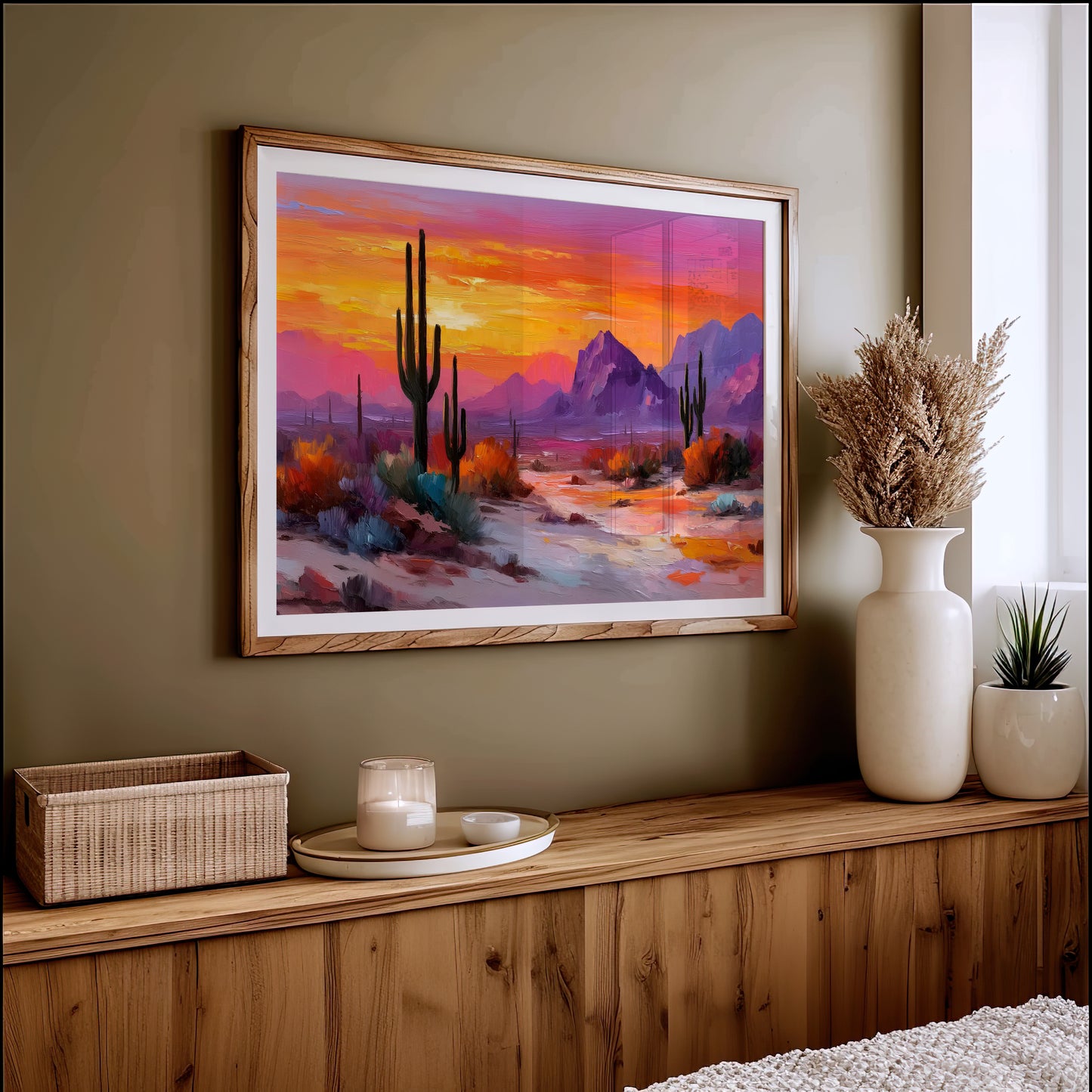 Saguaros Dance In Twilight Fire
