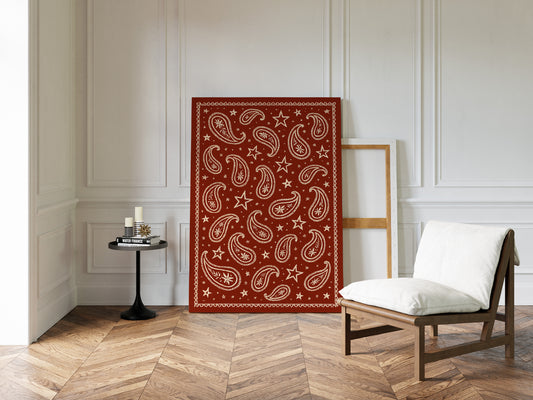 Vintage Red Bandana Star Paisley Print