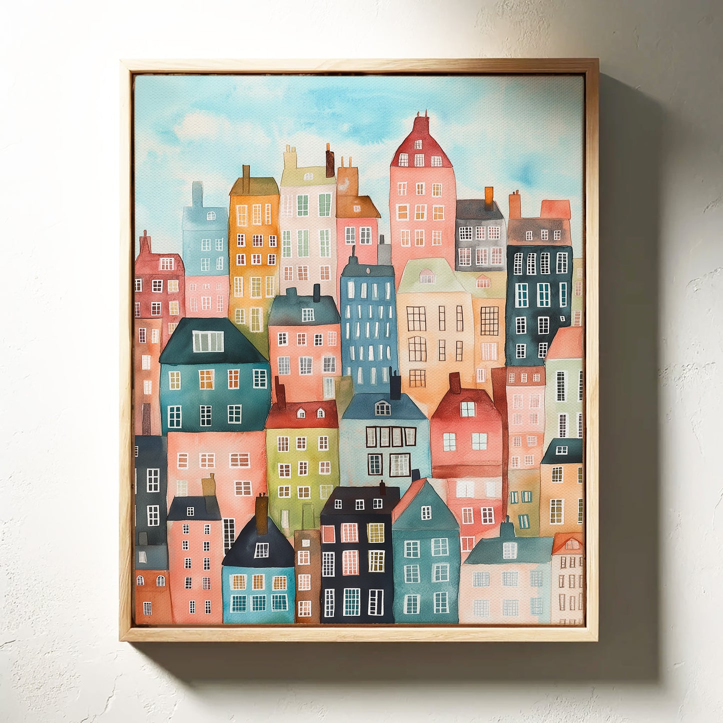 Colorful City Rowhouses Watercolor Print