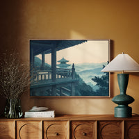 Japanese Temple Balcony – Serene Misty Mountain View Wall Art