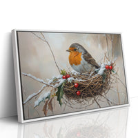 Winter Robin Perches Among Holly