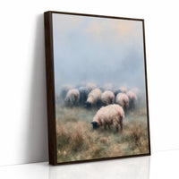 Sheep Grazing in Morning Mist