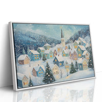 Snow Falls On Candlelit Village Windows