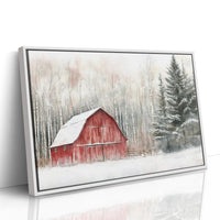 Red Barn Sleeps Among Winter Birch