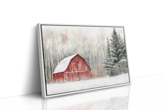 Red Barn Sleeps Among Winter Birch