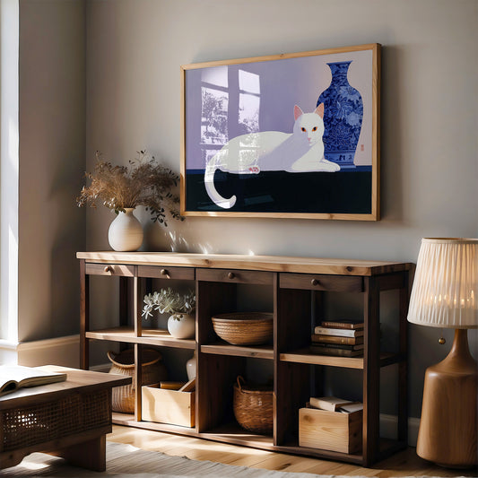 White Cat Meets Ming Dynasty Blue