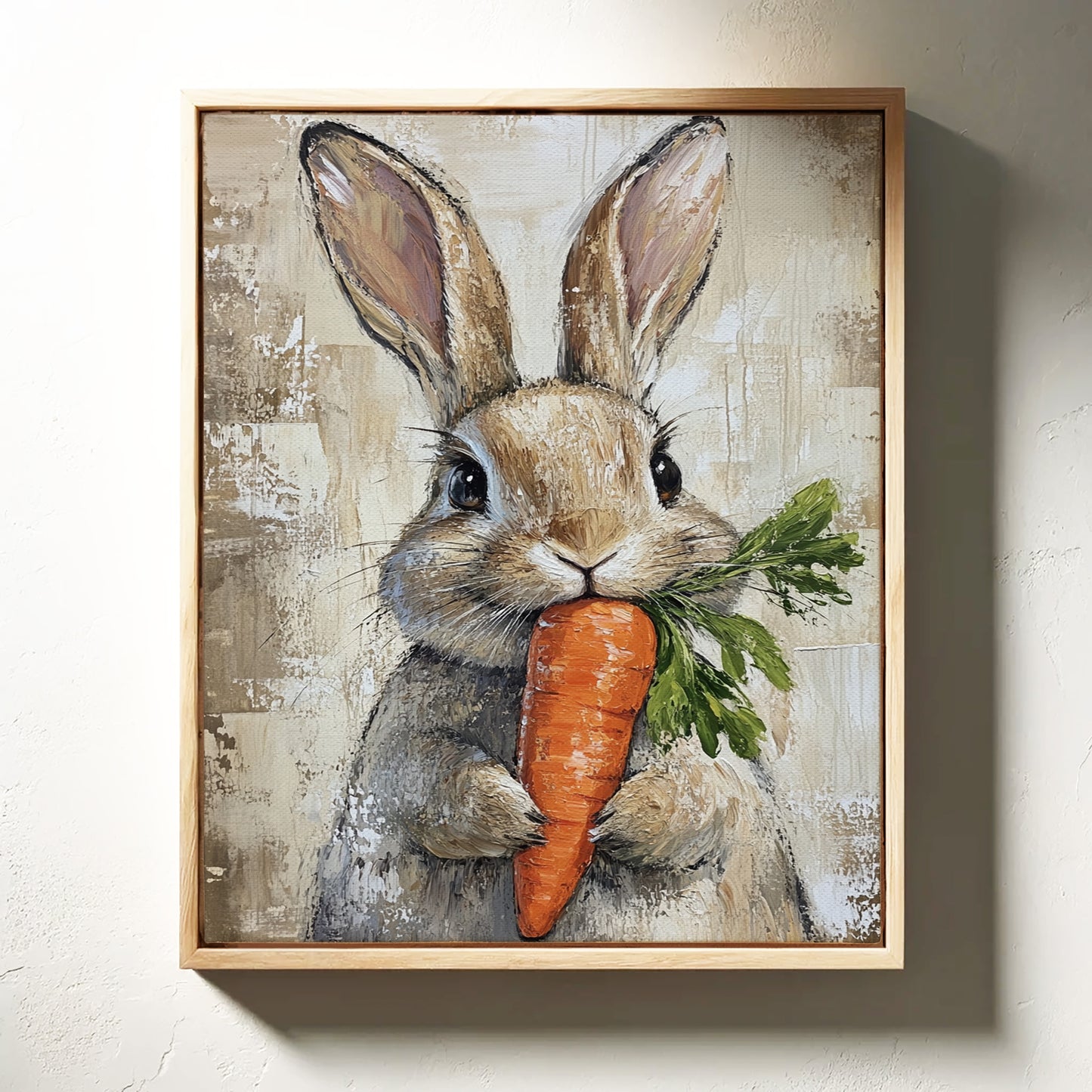 Adorable Bunny with Carrot – Rustic Farmhouse Animal Wall Art Print