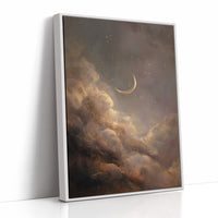 Crescent Floats Through Amber Clouds