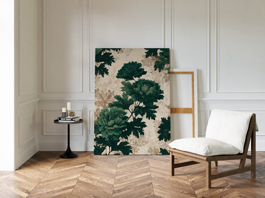 Emerald Blooms on Rustic Canvas