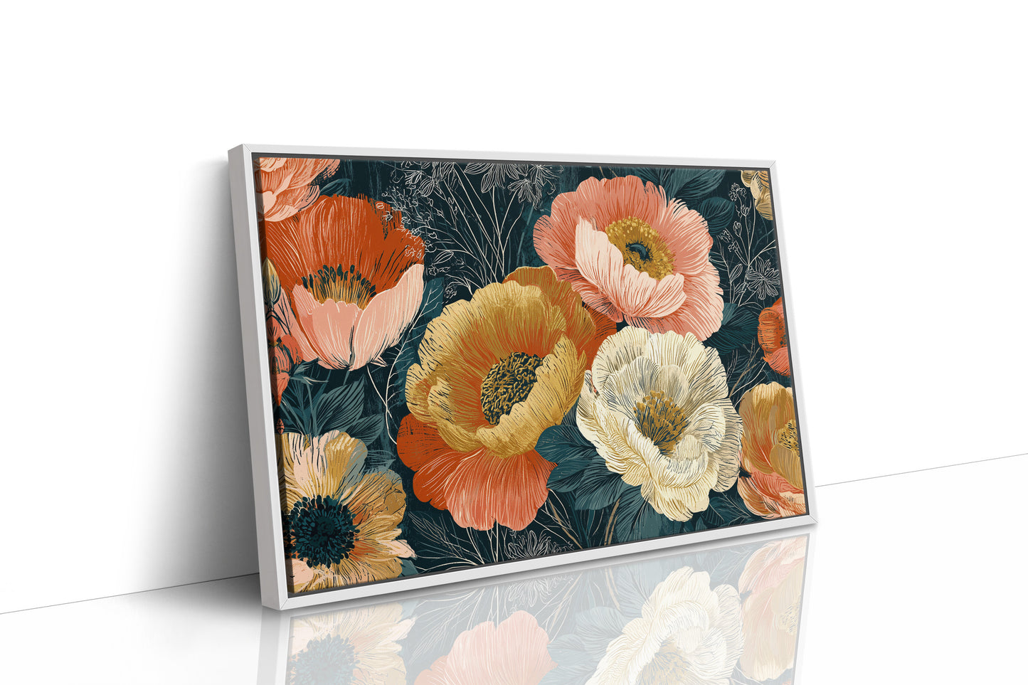 Anemones in Full Bloom, Dark Botanical