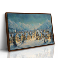 Winter Village Glows Under Mountain Stars