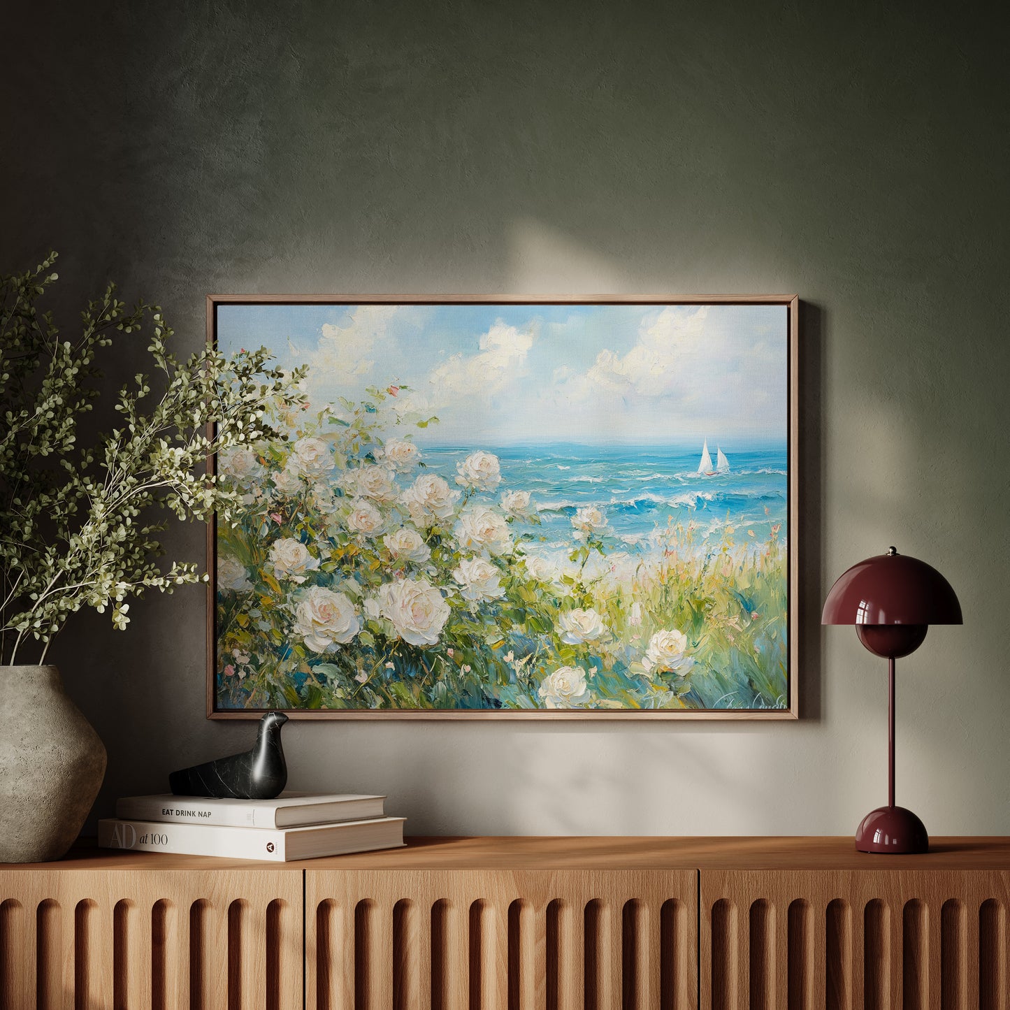 Coastal Roses Watch Sailboats Pass