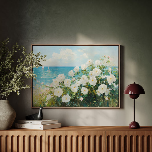 Coastal Roses Dance With Sailboats