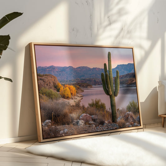Desert Lake Glows At Dusk
