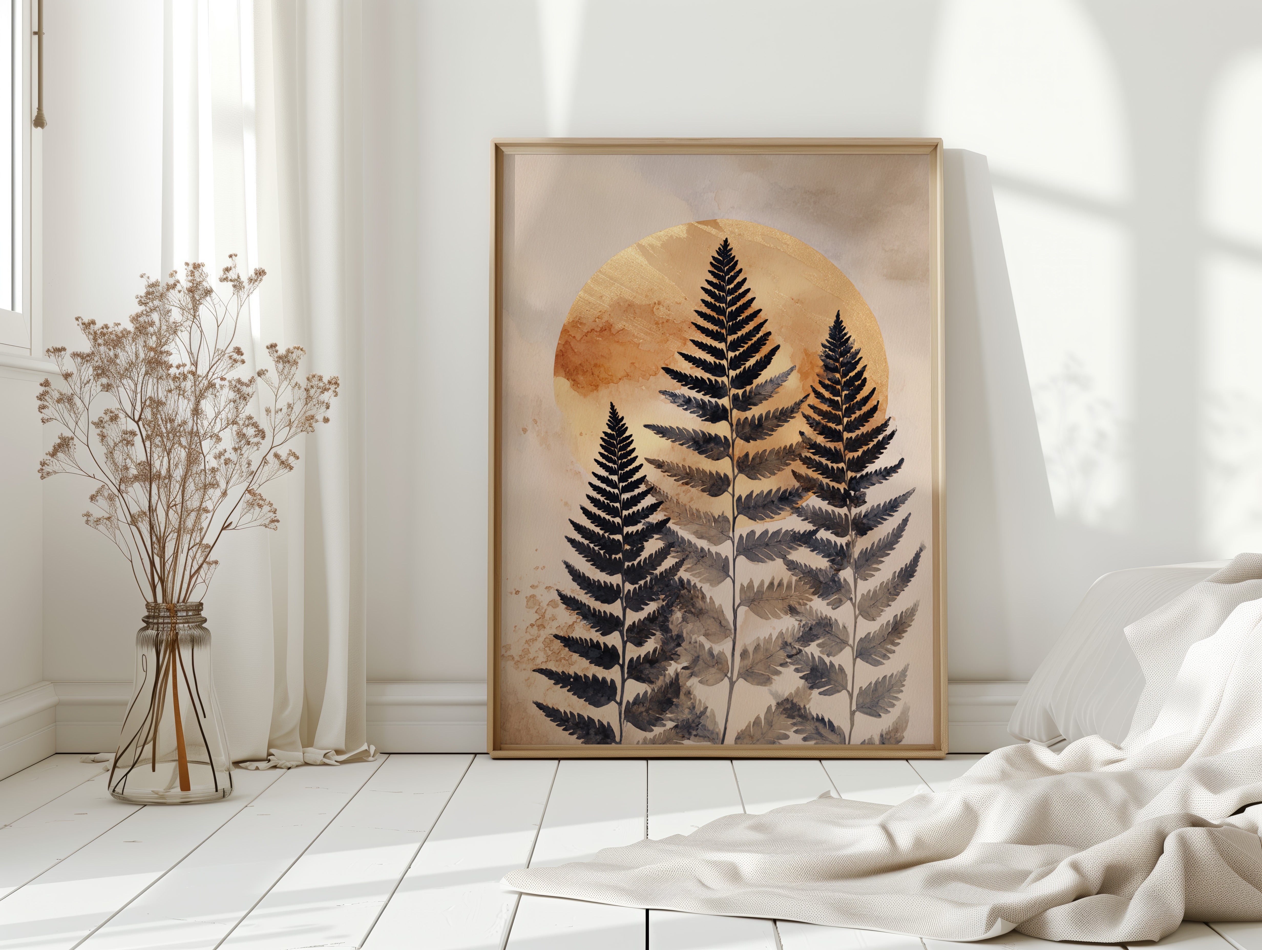 Fern Silhouettes Against Golden Light