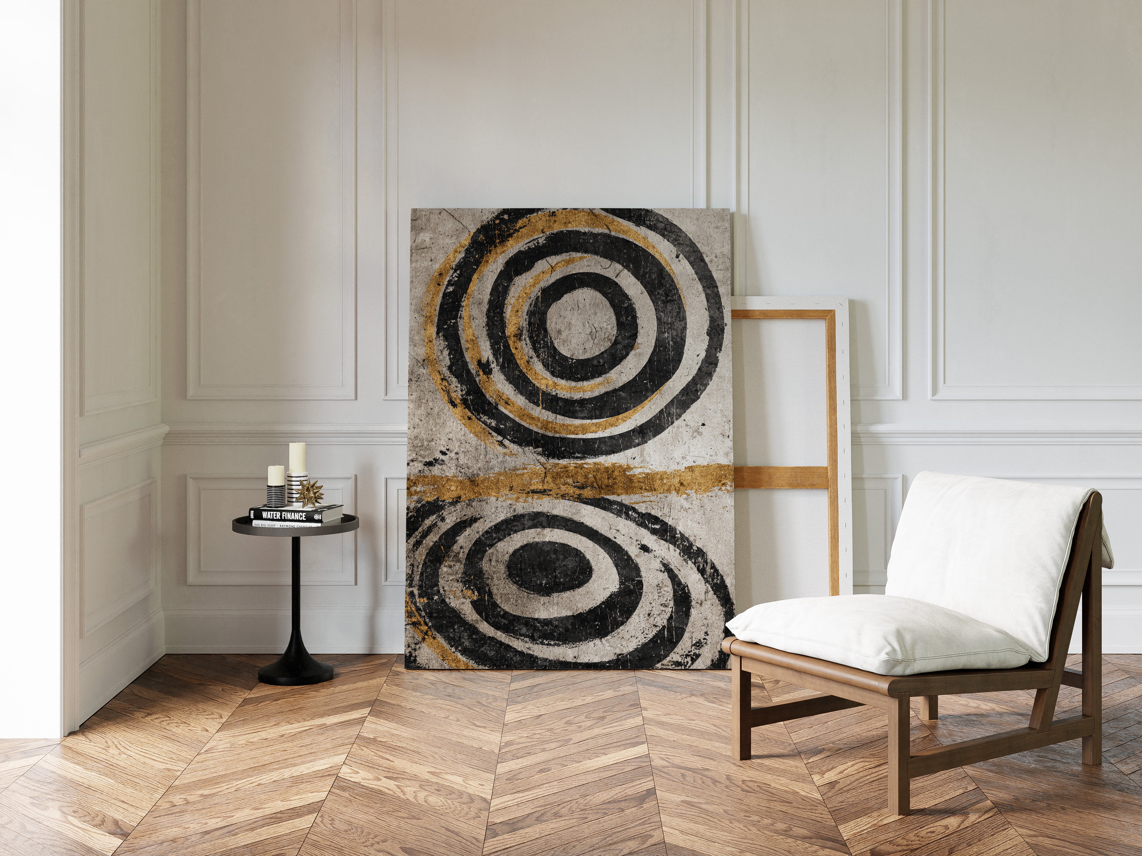 Golden Circles on Weathered Canvas