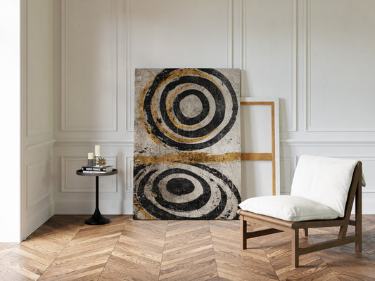 Golden Circles on Weathered Canvas