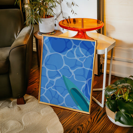 Surfboard Glides Through Crystal Waters