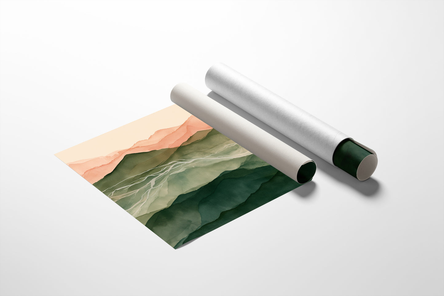 Coral Dawn Over Green Ridges
