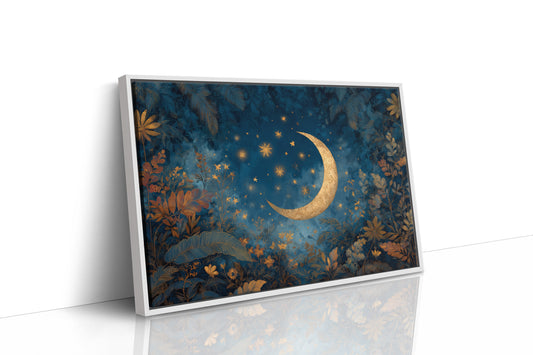 Golden Crescent Among Midnight Blooms